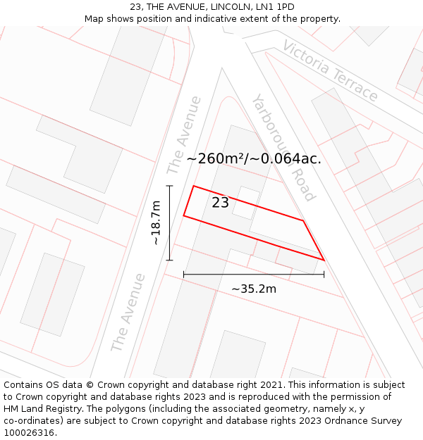 23, THE AVENUE, LINCOLN, LN1 1PD: Plot and title map