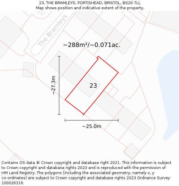 23, THE BRAMLEYS, PORTISHEAD, BRISTOL, BS20 7LL: Plot and title map