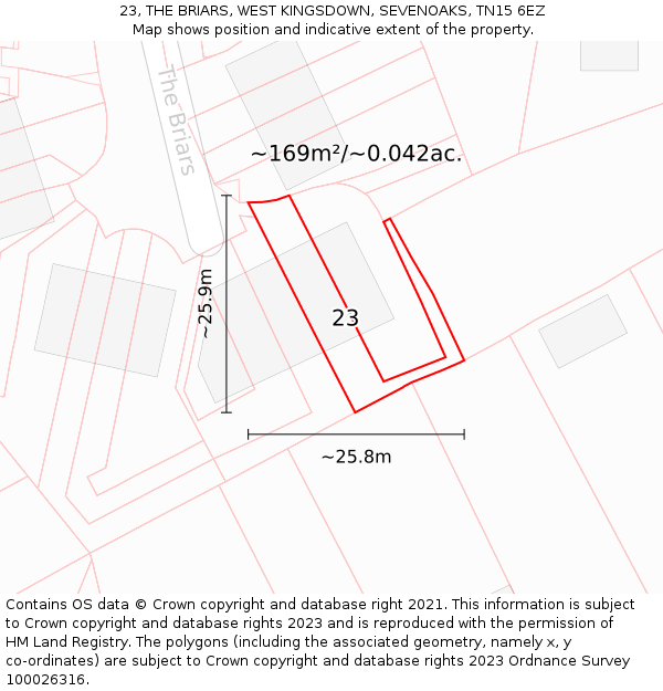 23, THE BRIARS, WEST KINGSDOWN, SEVENOAKS, TN15 6EZ: Plot and title map