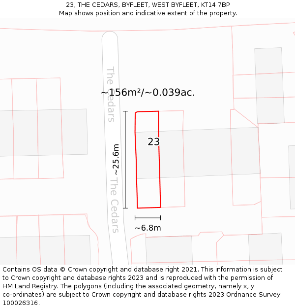 23, THE CEDARS, BYFLEET, WEST BYFLEET, KT14 7BP: Plot and title map