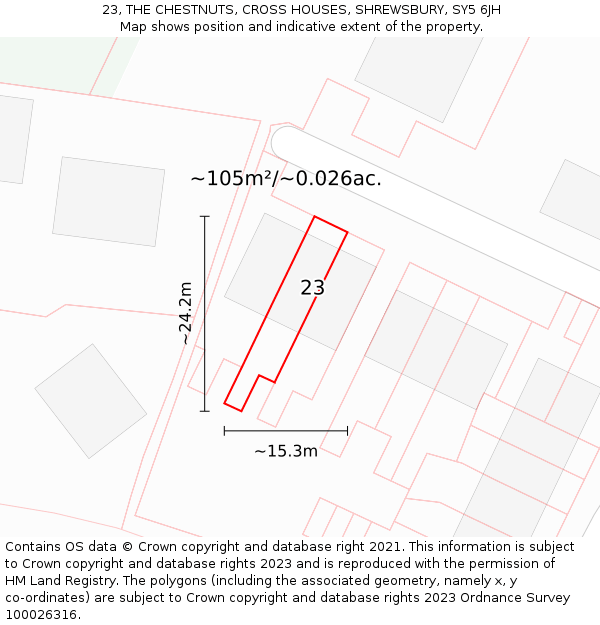 23, THE CHESTNUTS, CROSS HOUSES, SHREWSBURY, SY5 6JH: Plot and title map