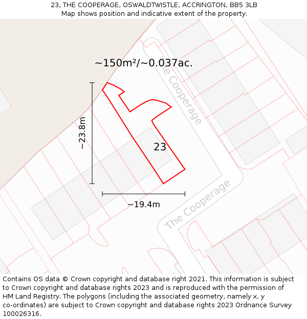 23, THE COOPERAGE, OSWALDTWISTLE, ACCRINGTON, BB5 3LB: Plot and title map
