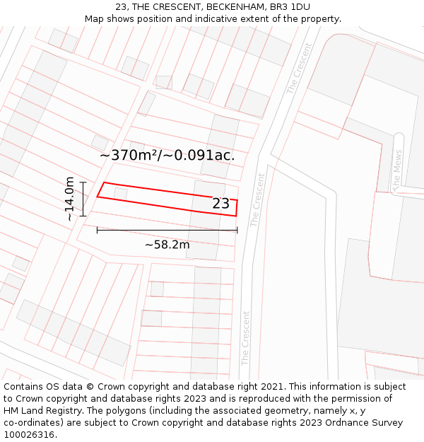 23, THE CRESCENT, BECKENHAM, BR3 1DU: Plot and title map