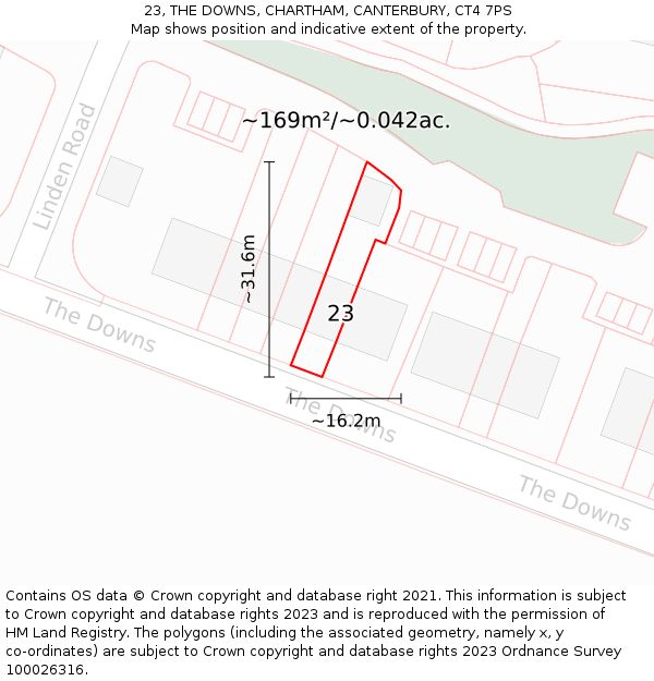 23, THE DOWNS, CHARTHAM, CANTERBURY, CT4 7PS: Plot and title map