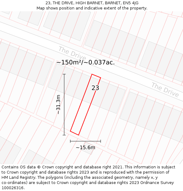 23, THE DRIVE, HIGH BARNET, BARNET, EN5 4JG: Plot and title map