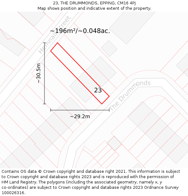 23, THE DRUMMONDS, EPPING, CM16 4PJ: Plot and title map