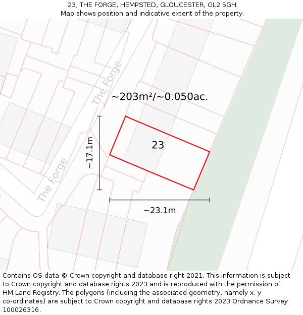 23, THE FORGE, HEMPSTED, GLOUCESTER, GL2 5GH: Plot and title map
