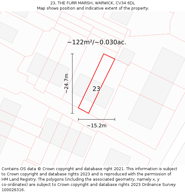 23, THE FURR MARSH, WARWICK, CV34 6DL: Plot and title map