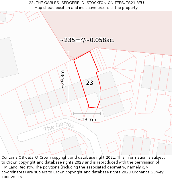 23, THE GABLES, SEDGEFIELD, STOCKTON-ON-TEES, TS21 3EU: Plot and title map
