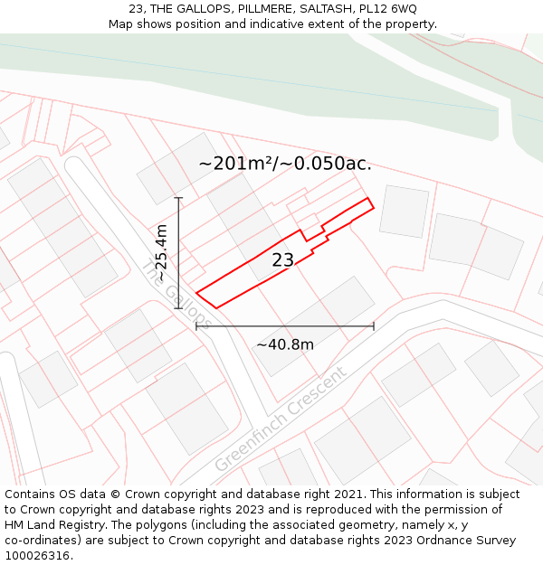 23, THE GALLOPS, PILLMERE, SALTASH, PL12 6WQ: Plot and title map