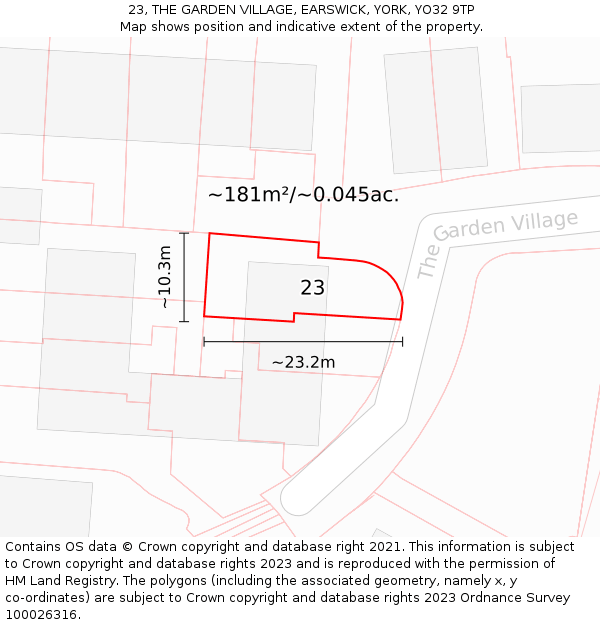 23, THE GARDEN VILLAGE, EARSWICK, YORK, YO32 9TP: Plot and title map