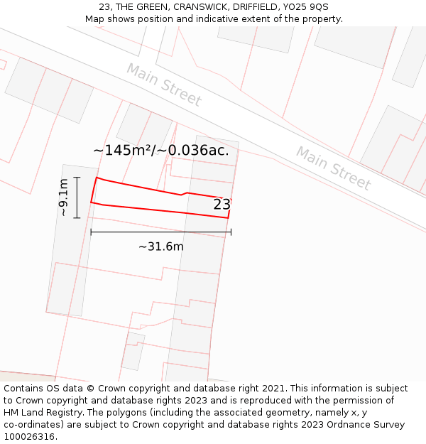 23, THE GREEN, CRANSWICK, DRIFFIELD, YO25 9QS: Plot and title map
