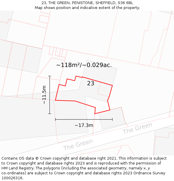 23, THE GREEN, PENISTONE, SHEFFIELD, S36 6BL: Plot and title map