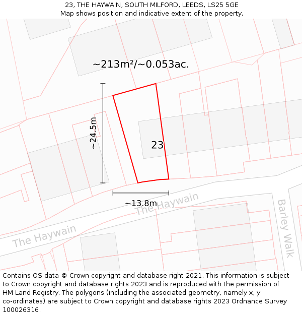 23, THE HAYWAIN, SOUTH MILFORD, LEEDS, LS25 5GE: Plot and title map