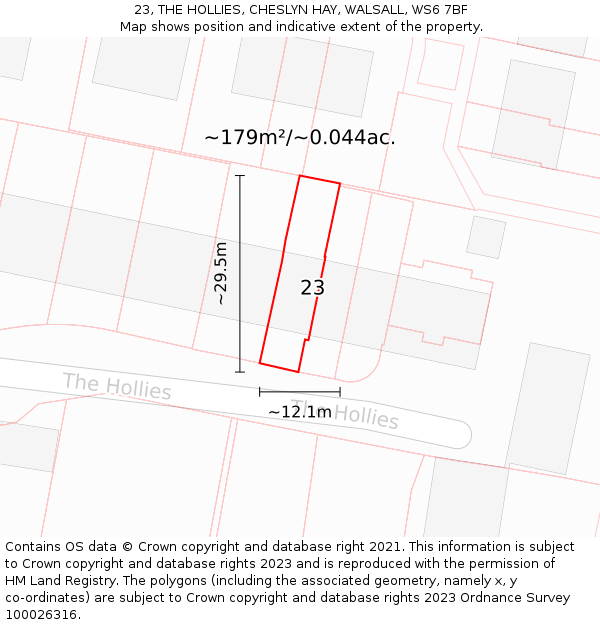 23, THE HOLLIES, CHESLYN HAY, WALSALL, WS6 7BF: Plot and title map