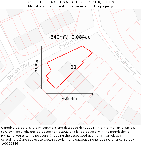 23, THE LITTLEFARE, THORPE ASTLEY, LEICESTER, LE3 3TS: Plot and title map
