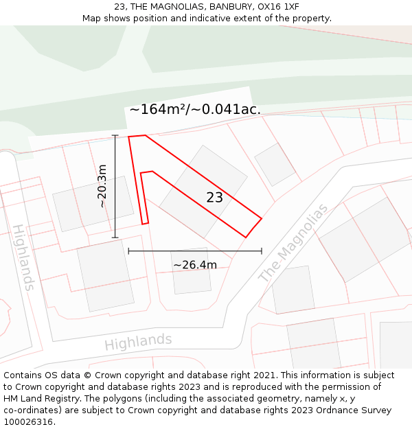 23, THE MAGNOLIAS, BANBURY, OX16 1XF: Plot and title map