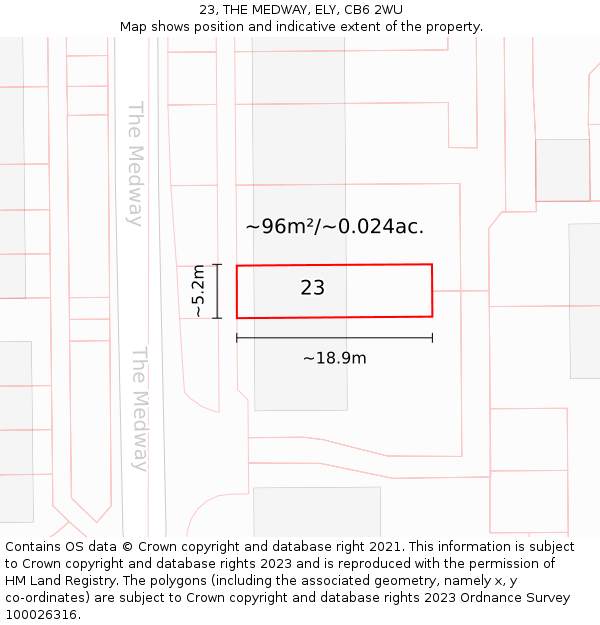 23, THE MEDWAY, ELY, CB6 2WU: Plot and title map