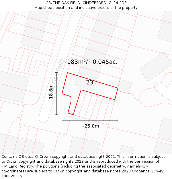 23, THE OAK FIELD, CINDERFORD, GL14 2DE: Plot and title map