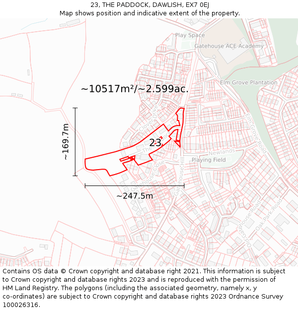 23, THE PADDOCK, DAWLISH, EX7 0EJ: Plot and title map
