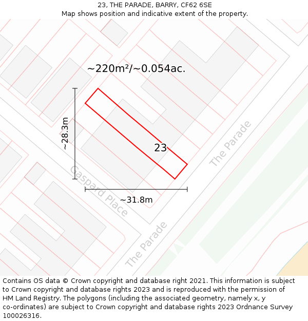 23, THE PARADE, BARRY, CF62 6SE: Plot and title map