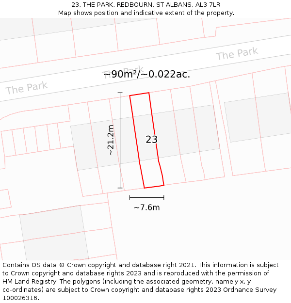 23, THE PARK, REDBOURN, ST ALBANS, AL3 7LR: Plot and title map