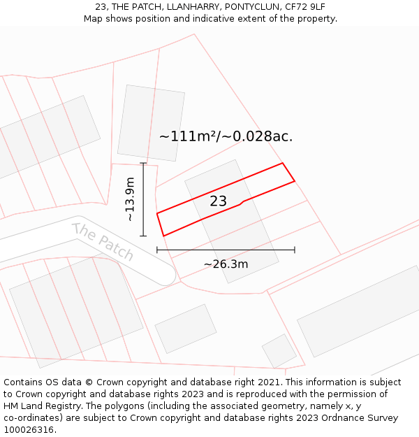 23, THE PATCH, LLANHARRY, PONTYCLUN, CF72 9LF: Plot and title map