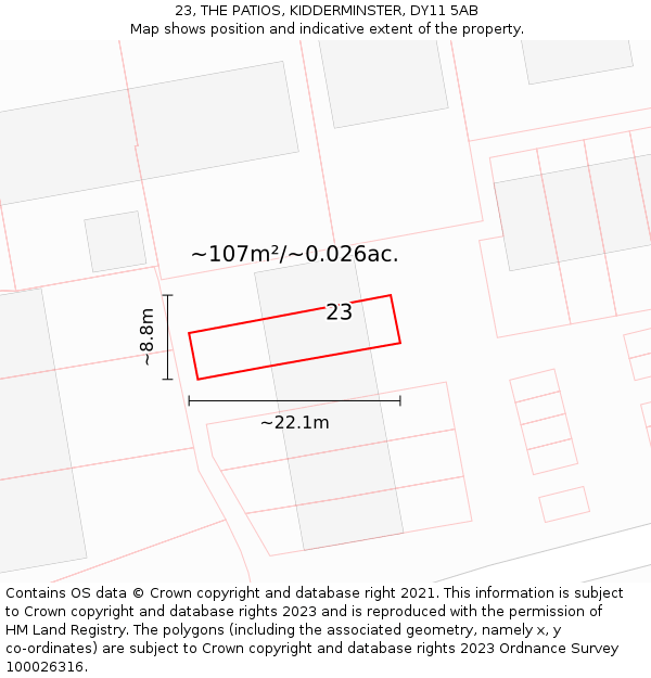 23, THE PATIOS, KIDDERMINSTER, DY11 5AB: Plot and title map