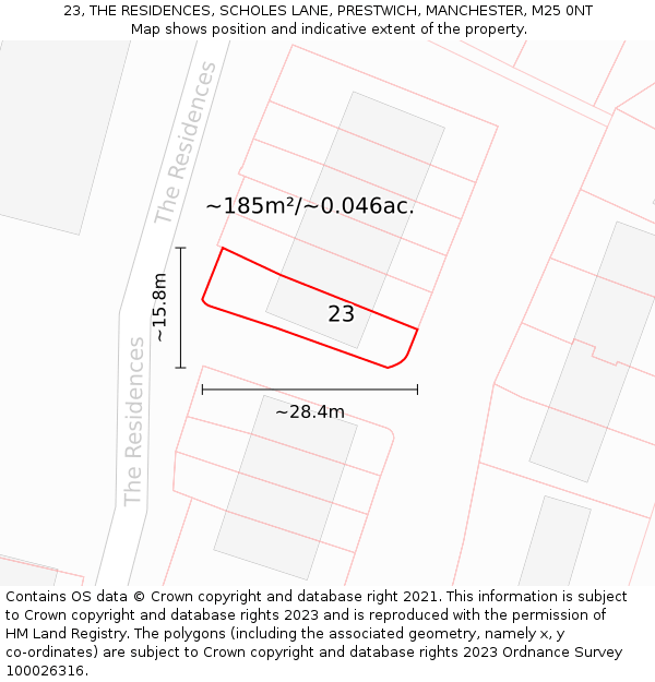 23, THE RESIDENCES, SCHOLES LANE, PRESTWICH, MANCHESTER, M25 0NT: Plot and title map