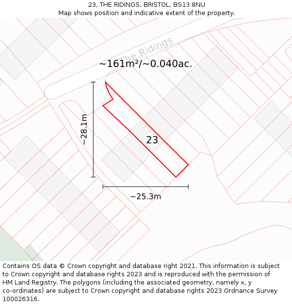 23, THE RIDINGS, BRISTOL, BS13 8NU: Plot and title map