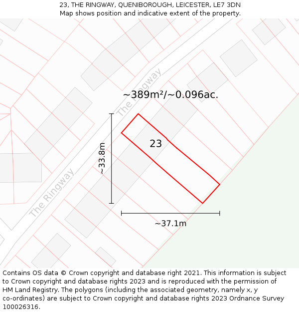 23, THE RINGWAY, QUENIBOROUGH, LEICESTER, LE7 3DN: Plot and title map