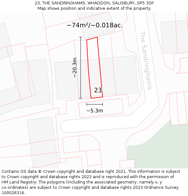 23, THE SANDRINGHAMS, WHADDON, SALISBURY, SP5 3SP: Plot and title map