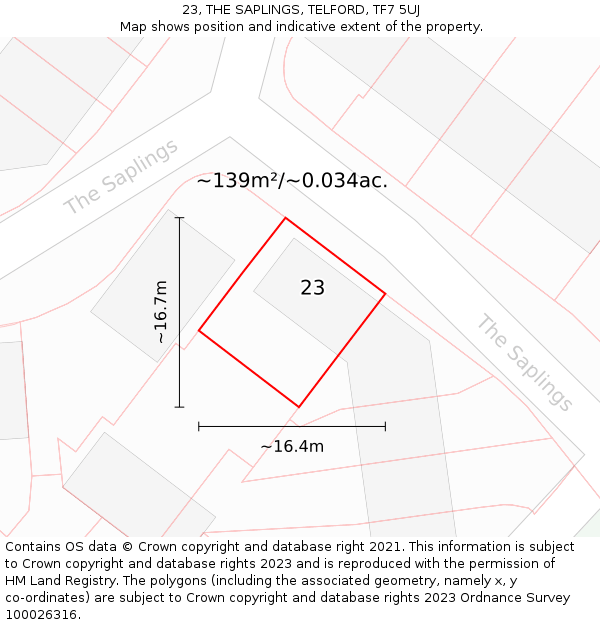 23, THE SAPLINGS, TELFORD, TF7 5UJ: Plot and title map