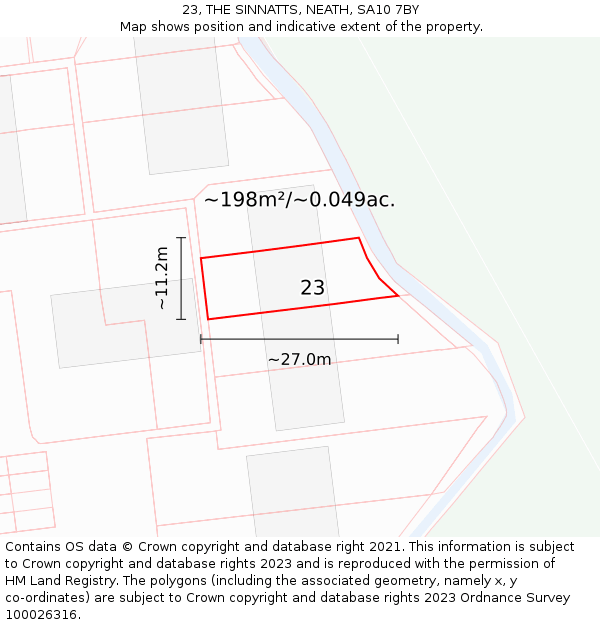 23, THE SINNATTS, NEATH, SA10 7BY: Plot and title map