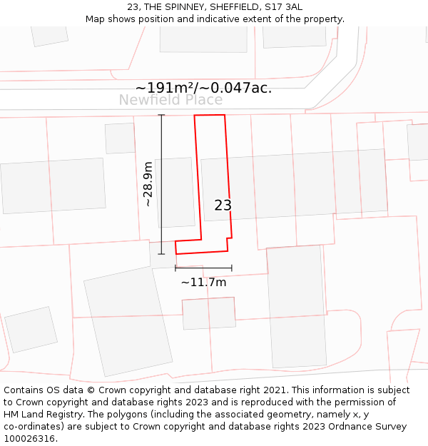 23, THE SPINNEY, SHEFFIELD, S17 3AL: Plot and title map