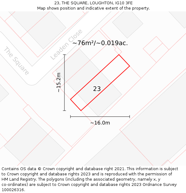 23, THE SQUARE, LOUGHTON, IG10 3FE: Plot and title map