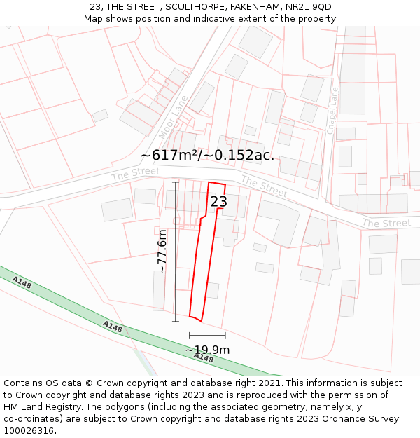 23, THE STREET, SCULTHORPE, FAKENHAM, NR21 9QD: Plot and title map