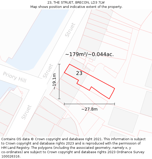 23, THE STRUET, BRECON, LD3 7LW: Plot and title map