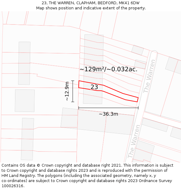 23, THE WARREN, CLAPHAM, BEDFORD, MK41 6DW: Plot and title map