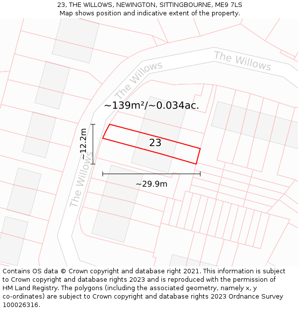 23, THE WILLOWS, NEWINGTON, SITTINGBOURNE, ME9 7LS: Plot and title map