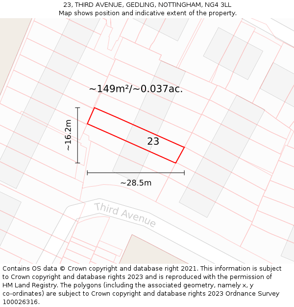 23, THIRD AVENUE, GEDLING, NOTTINGHAM, NG4 3LL: Plot and title map