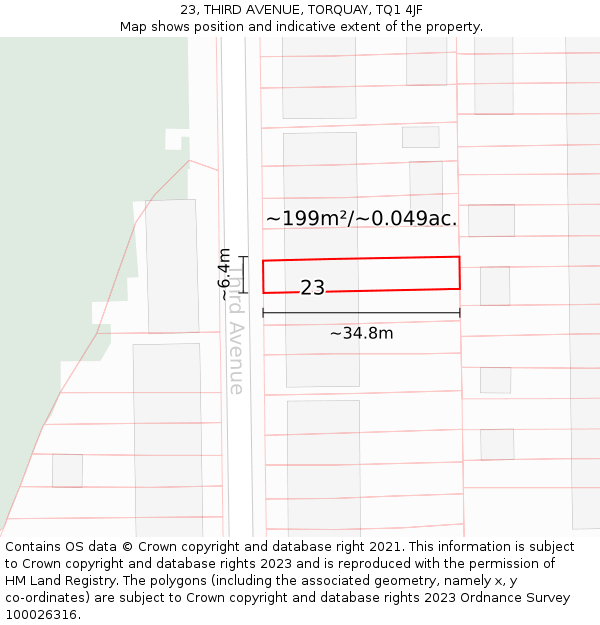 23, THIRD AVENUE, TORQUAY, TQ1 4JF: Plot and title map