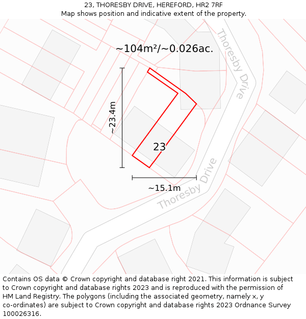 23, THORESBY DRIVE, HEREFORD, HR2 7RF: Plot and title map