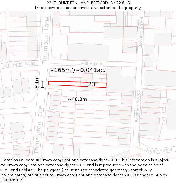 23, THRUMPTON LANE, RETFORD, DN22 6HS: Plot and title map