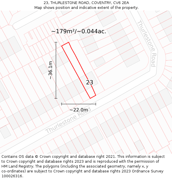 23, THURLESTONE ROAD, COVENTRY, CV6 2EA: Plot and title map