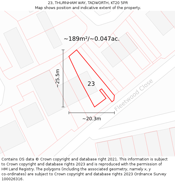 23, THURNHAM WAY, TADWORTH, KT20 5PR: Plot and title map