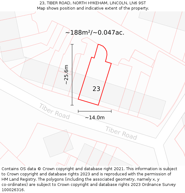 23, TIBER ROAD, NORTH HYKEHAM, LINCOLN, LN6 9ST: Plot and title map
