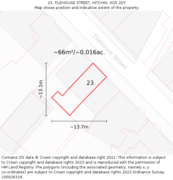 23, TILEHOUSE STREET, HITCHIN, SG5 2DY: Plot and title map