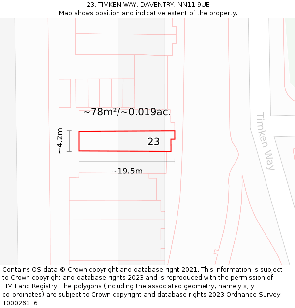 23, TIMKEN WAY, DAVENTRY, NN11 9UE: Plot and title map