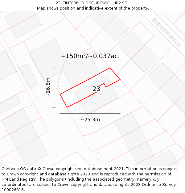 23, TINTERN CLOSE, IPSWICH, IP2 9BH: Plot and title map